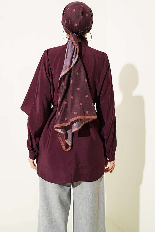 Camicia con maniche a mantella e cintura a corda, bordeaux