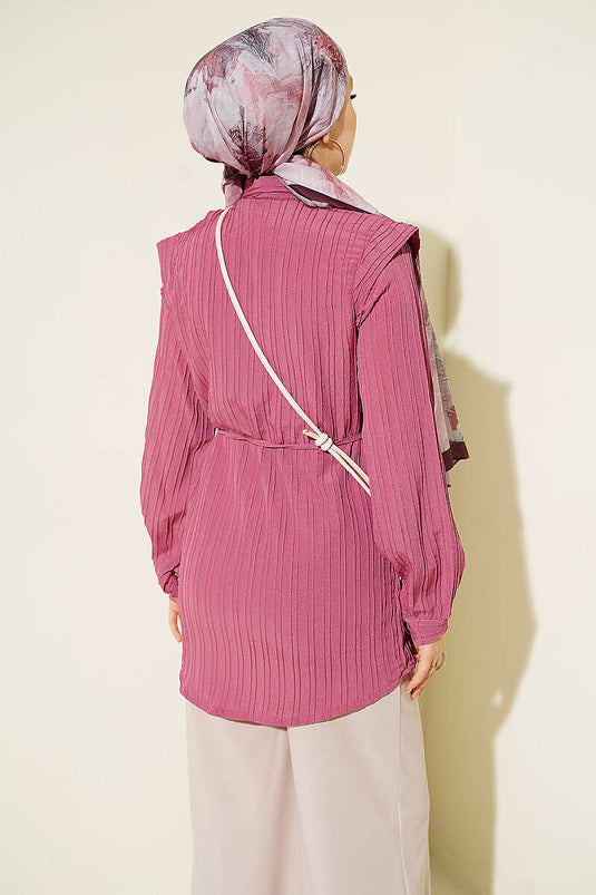 Magenta Shirt With Tie Belt And Detail