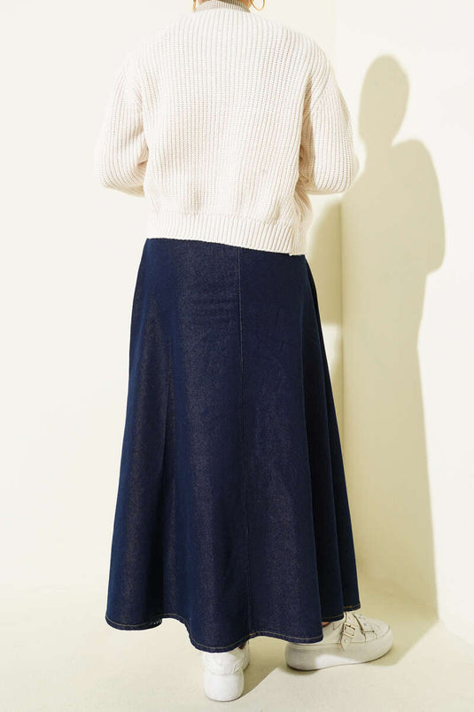 Gonna di jeans blu scuro con laccio laterale al collo