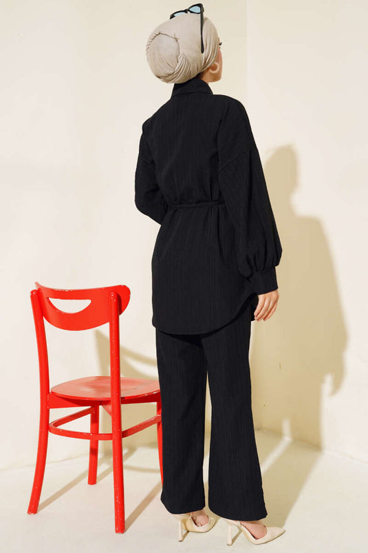 بدلة كريب خيطية سوداء