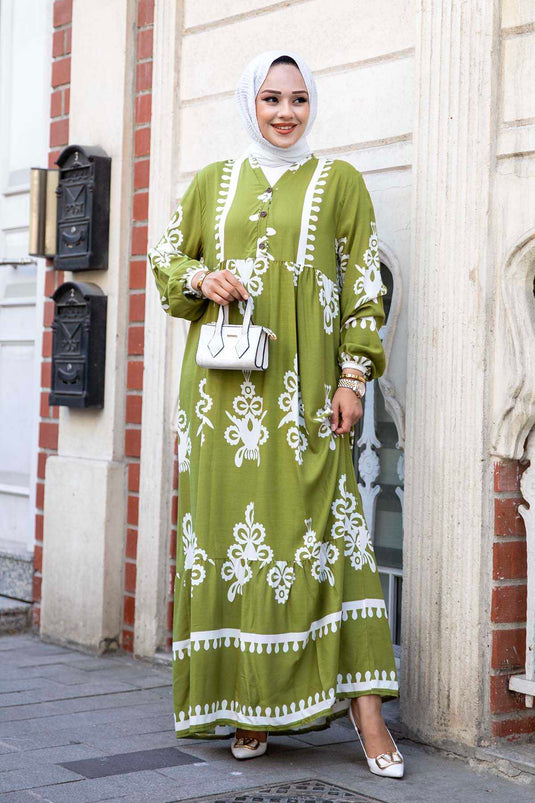 Robe modeste en viscose Irina vert pétrole
