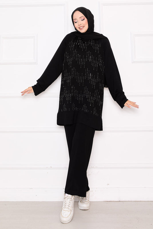 Ensemble deux pièces Oysho noir avec détails en pierres scintillantes