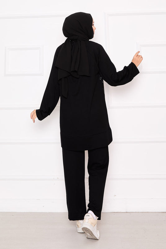 Ensemble deux pièces Oysho noir avec détails en pierres scintillantes