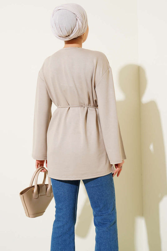 Spanish Sleeve Lace-up Tunic Beige