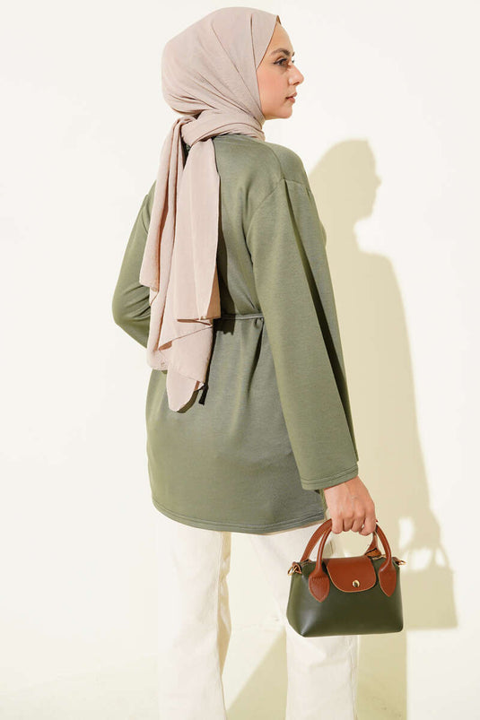 Spanish Sleeve Lace-Up Tunic in Çağla Green