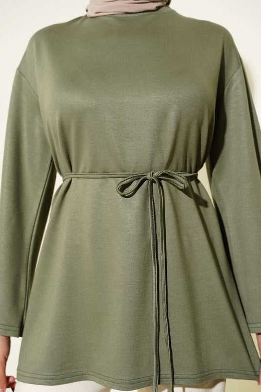 Spanish Sleeve Lace-Up Tunic in Çağla Green