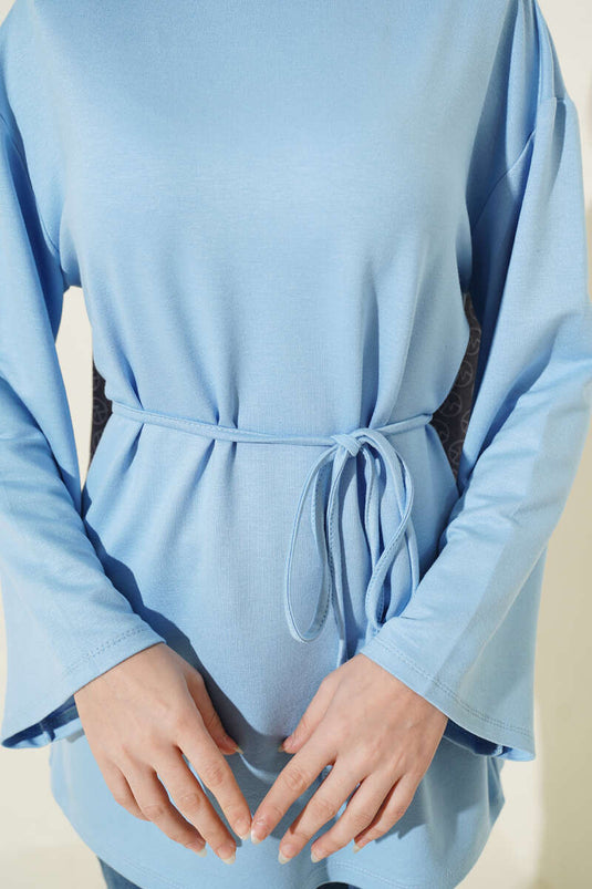 Spanish Sleeve Drawstring Tunic Blue