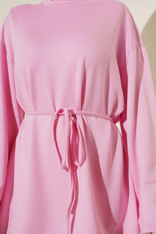 İspanyol Kol Bağcıklı Tunik Pembe