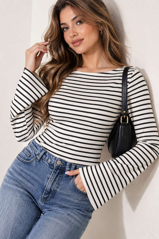 Schwarze Langarm Gestreifte Bluse