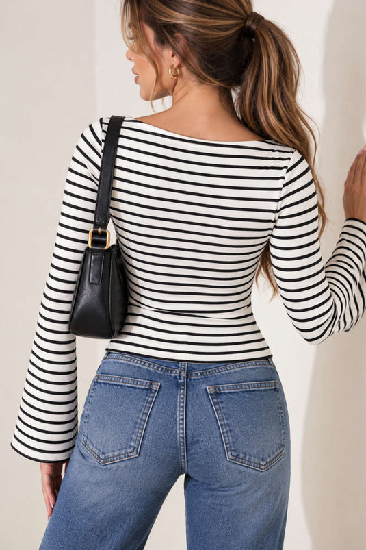 Schwarze Langarm Gestreifte Bluse