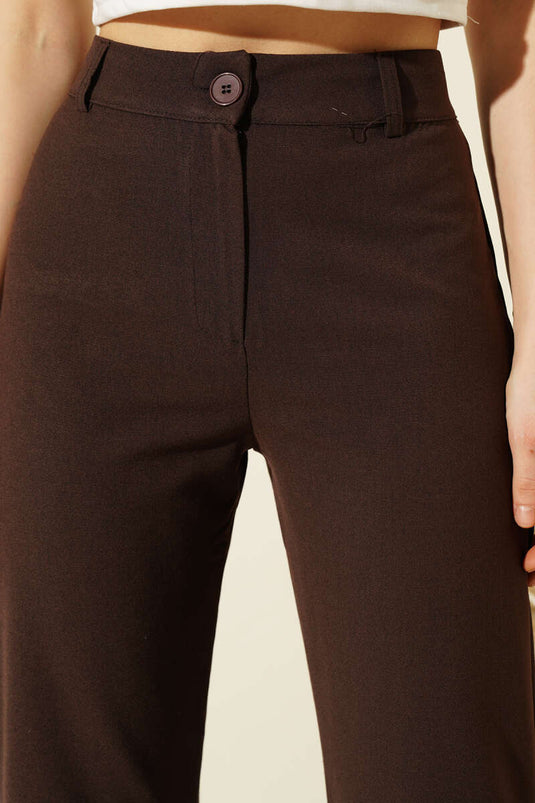 Spanish Flared Waist Buttoned Trousers Brown