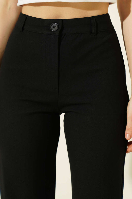 Spanish Flared Waist Buttoned Trousers Black