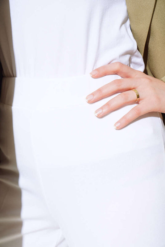 İspanyol Paça Bel Lastikli Dabıl Pantolon Beyaz