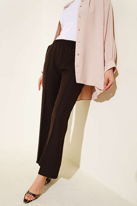 Pantalon double à jambes larges avec fente, couleur marron foncé