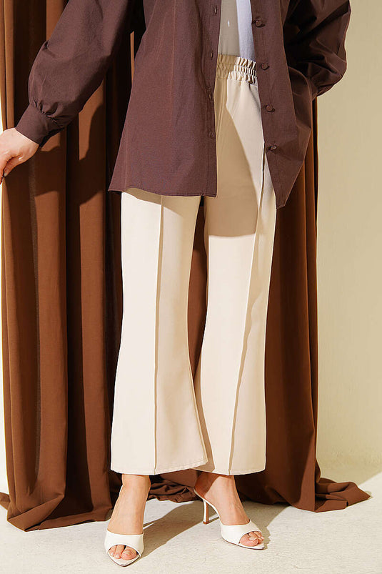 Beige Double Pants with Spanish Leg Slits