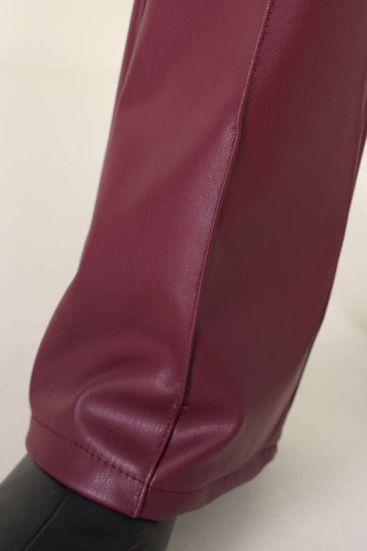 Burgundy Spanish Flared Leather Pants