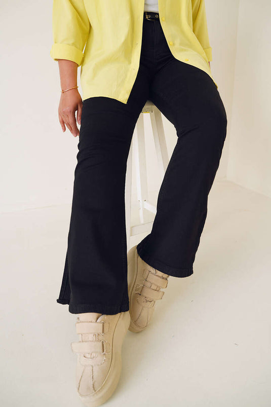 Flared Leg Slid Plus Size Jean Bukser Sort