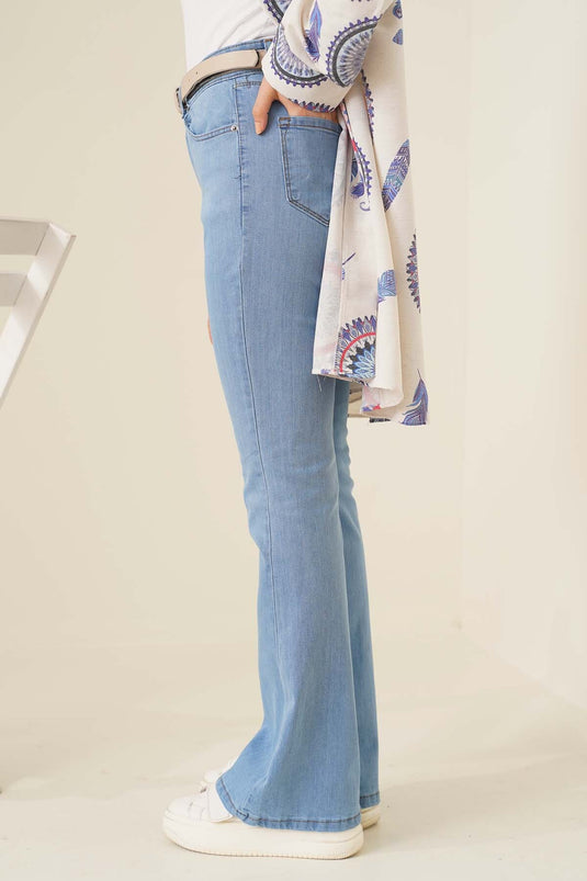 Pantalon en jean ouvert taille haute à jambe évasée