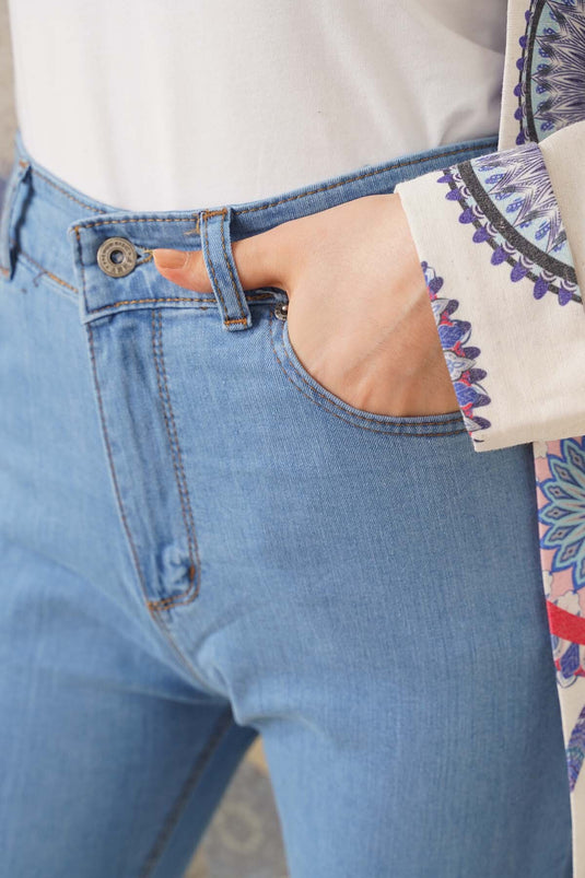 Pantalon en jean ouvert taille haute à jambe évasée