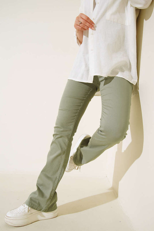 High Waist Spanish Flare Mint Green Jeans