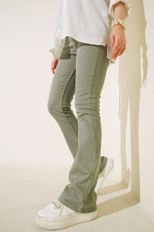 High Waist Spanish Flare Mint Green Jeans