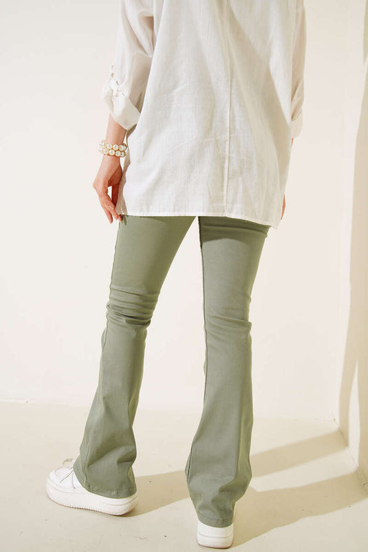 High Waist Spanish Flare Mint Green Jeans