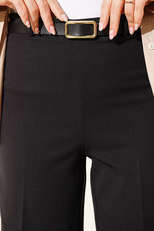 Pantalon noir espagnol à jambes larges avec ceinture