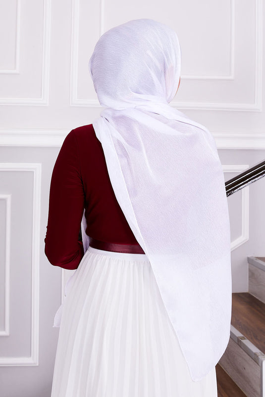 شال جاكار أبيض منقوش بزجاج مكسور