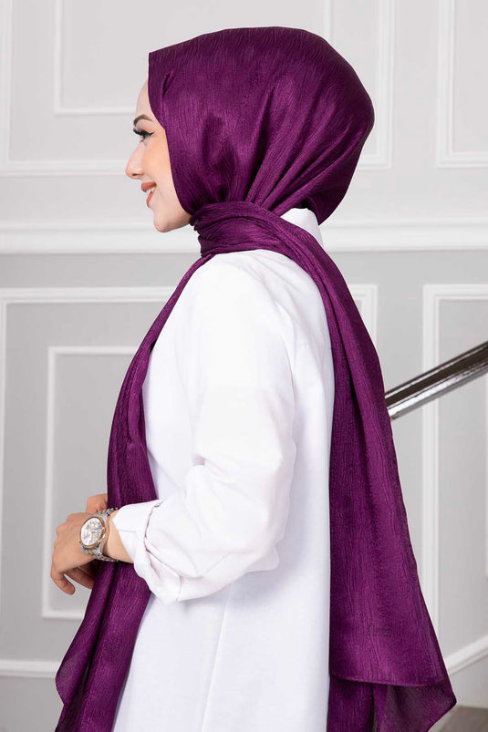 Châle Hijab Jacquard à Motifs de Verre Brisé Prune