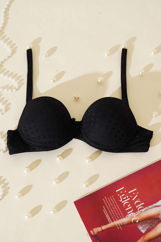 Soutien-gorge rembourré à motif jacquard noir