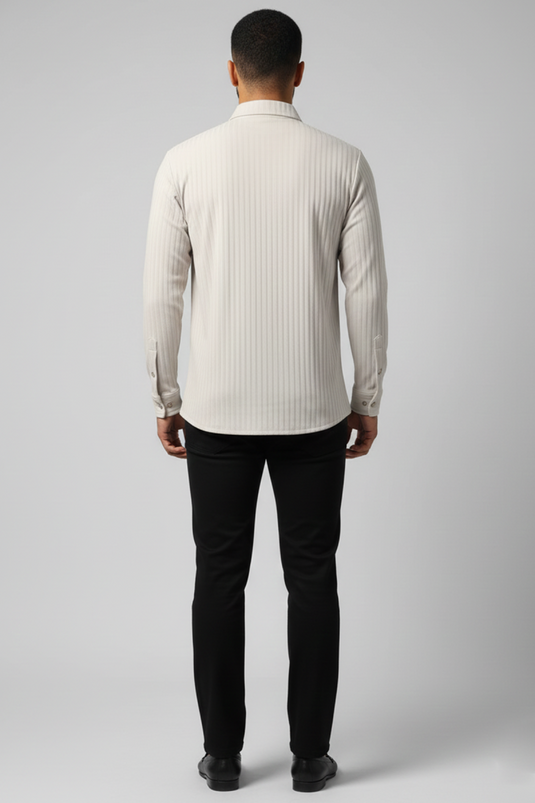 قميص رجالي بنقشة جاكار مخطط عمودي لون حجر