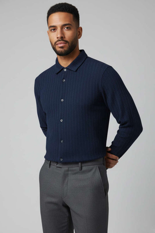 قميص رجالي بنقشة الجاكار، أزرق داكن