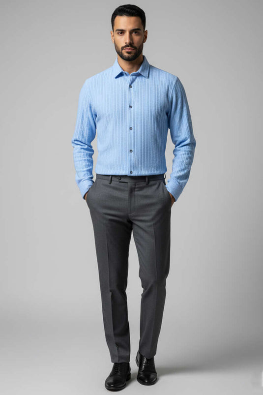 Chemise homme à motif jacquard bleu