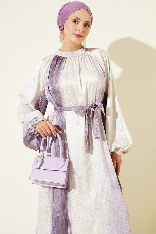 Lila Muster Kleid Mit Raglanärmeln