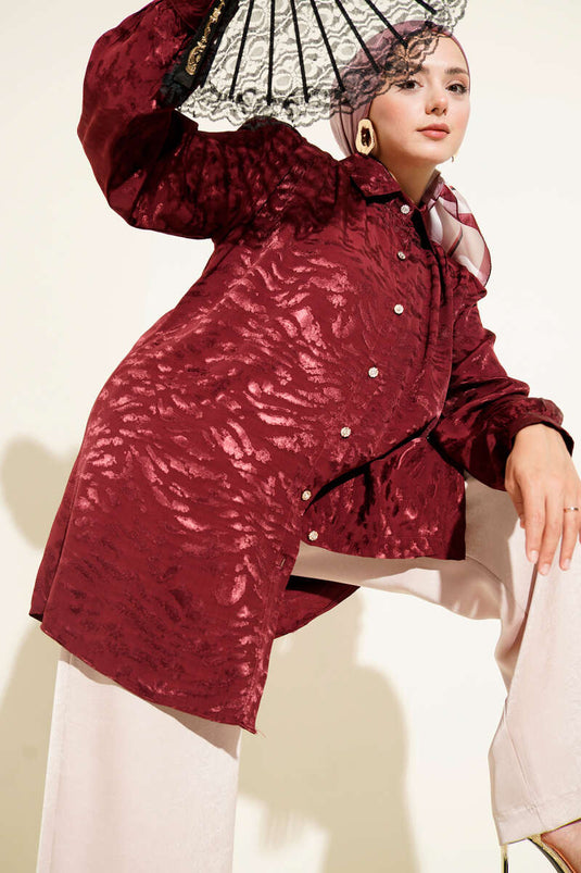Jakar Desenli Tunik Bordo