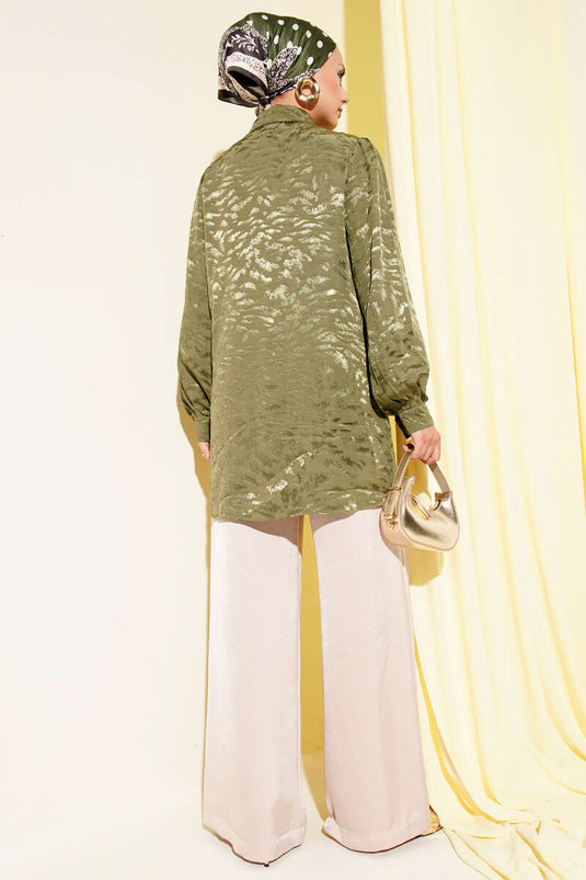 سترة بنقشة جاكار، لون كاكي