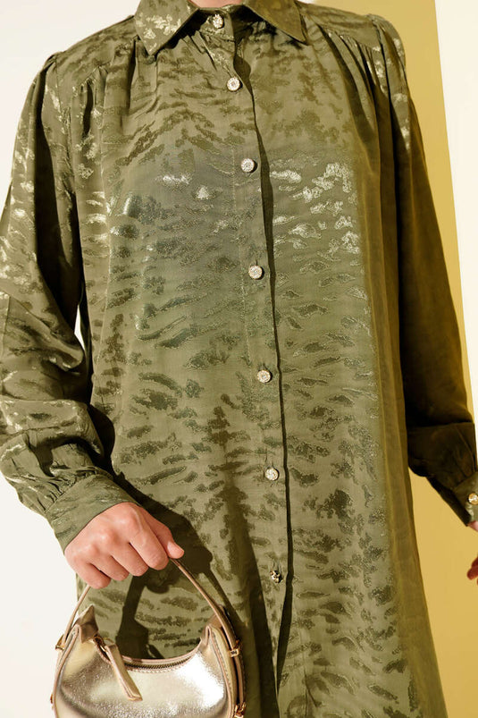 سترة بنقشة جاكار، لون كاكي