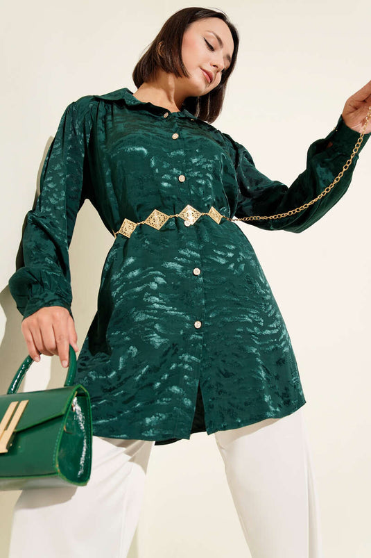 سترة منقوشة بنقشة الجاكار باللون الزمردي