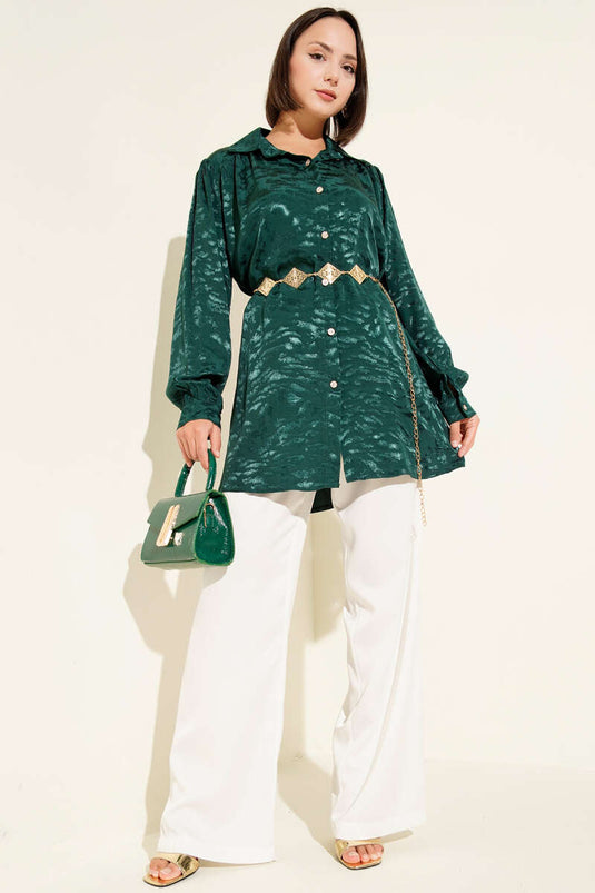 سترة منقوشة بنقشة الجاكار باللون الزمردي