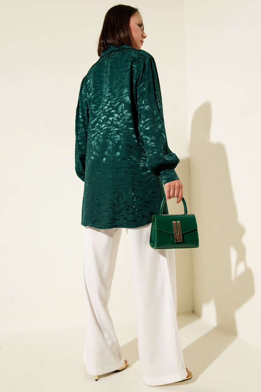 سترة منقوشة بنقشة الجاكار باللون الزمردي