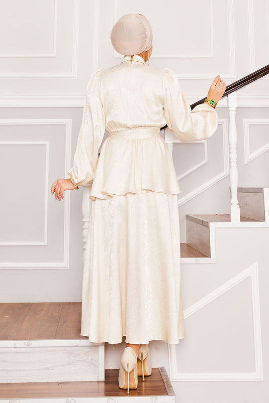 Ensemble Hijab à jupe en jacquard beige