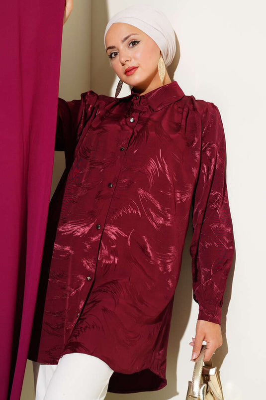 Jacquard Brush Patterned Shirt Burgundy