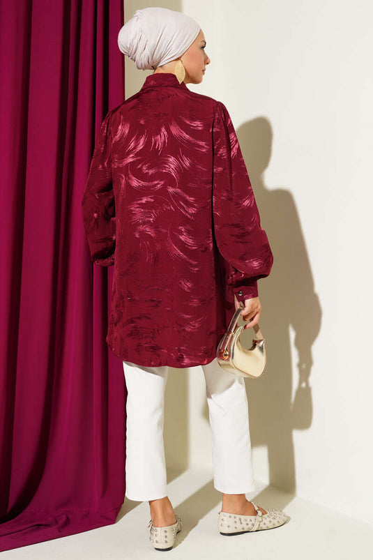 Jacquard Brush Patterned Shirt Burgundy