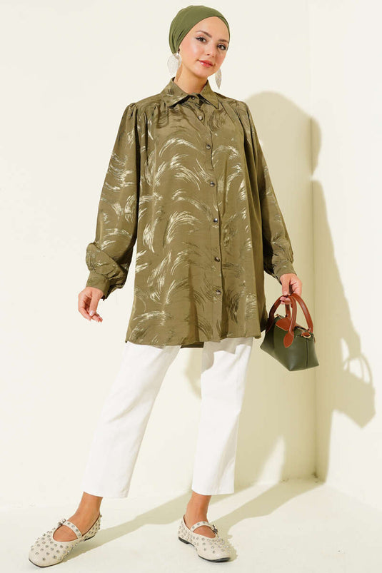 قميص كاكي منقوش بفرشاة الجاكار