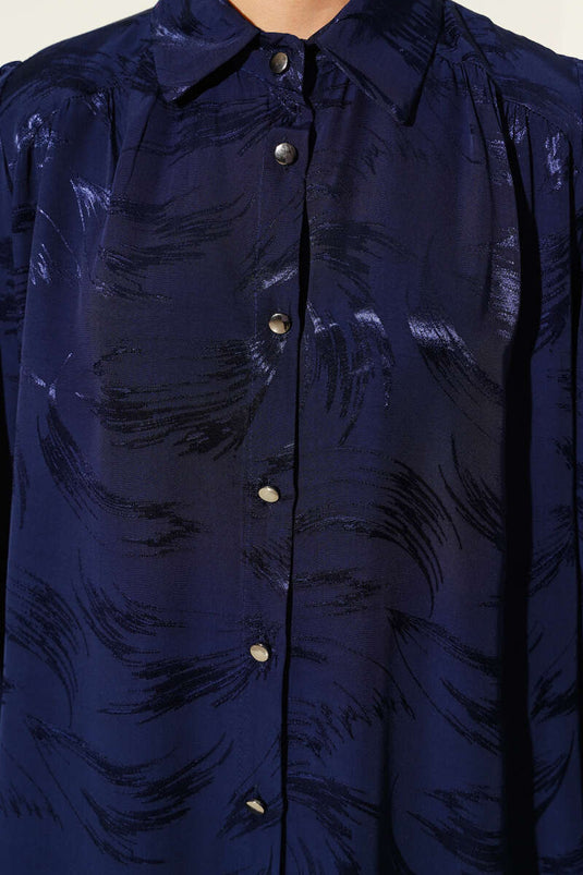 قميص منقوش بفرشاة جاكار أزرق داكن