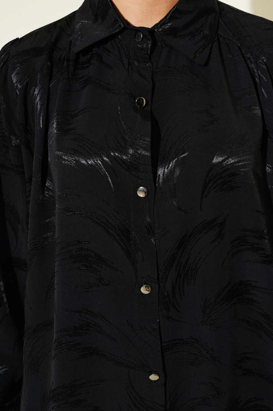 قميص جاكار أسود منقوش بفرشاة