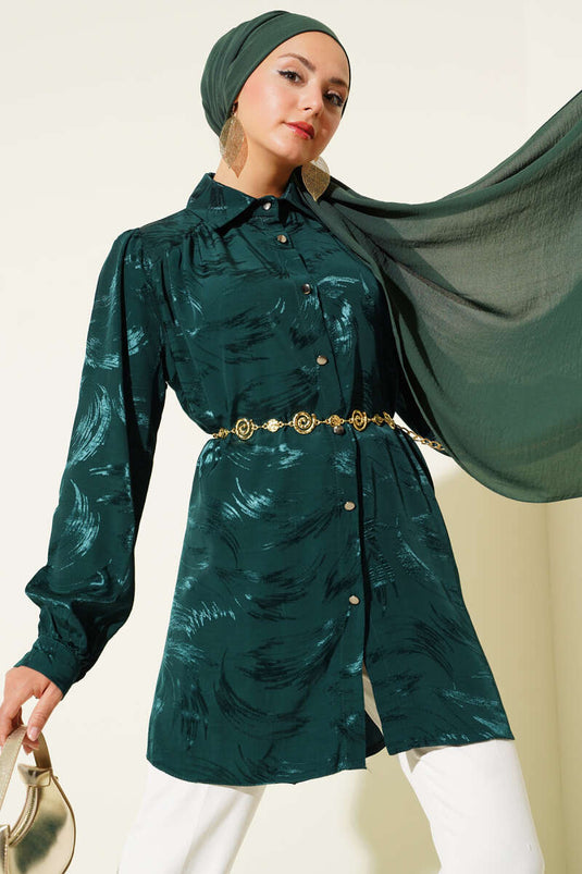 قميص جاكار بنقشة فرشاة زمردية