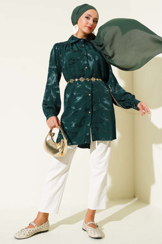 قميص جاكار بنقشة فرشاة زمردية