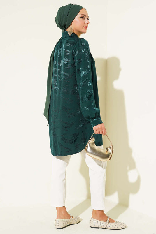 قميص جاكار بنقشة فرشاة زمردية