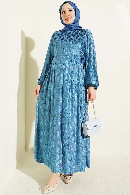 Robe Jacquard À Pile Detaillée Bleu